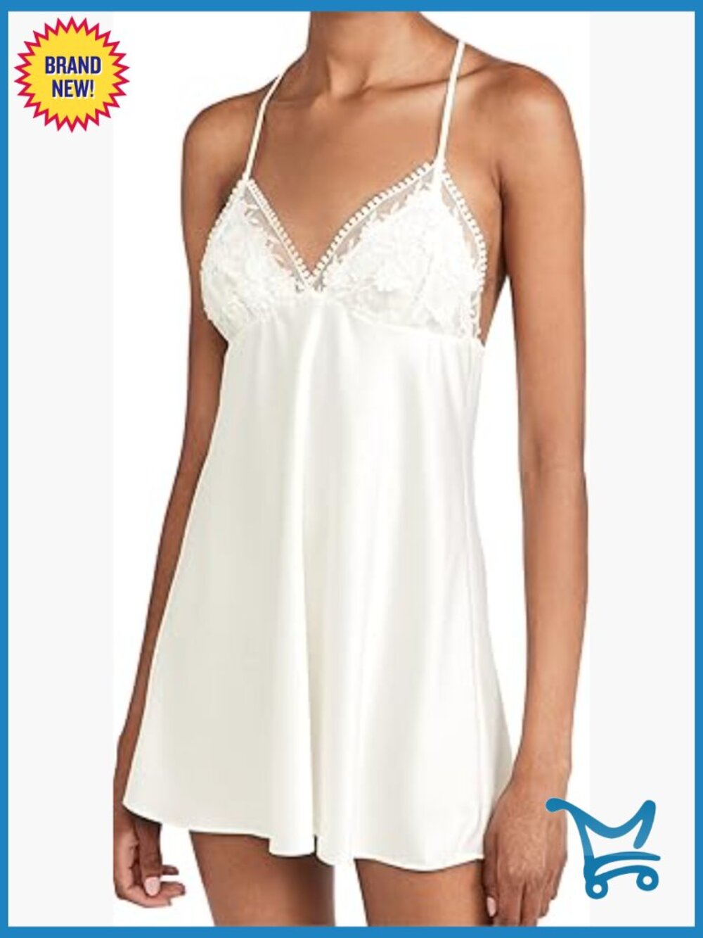 Women's Silky Charmeuse Chemise with Lace Bodice V-Neck Racerback Adjustable
